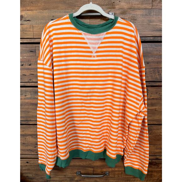Free People We The Free Oversized Striped Crewneck Sweatshirt NWOT Orange/Green - Picture 3 of 8